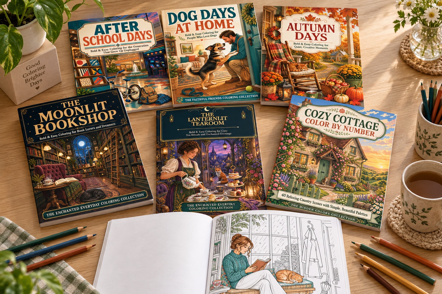 RADD Books collection with coloring pencils