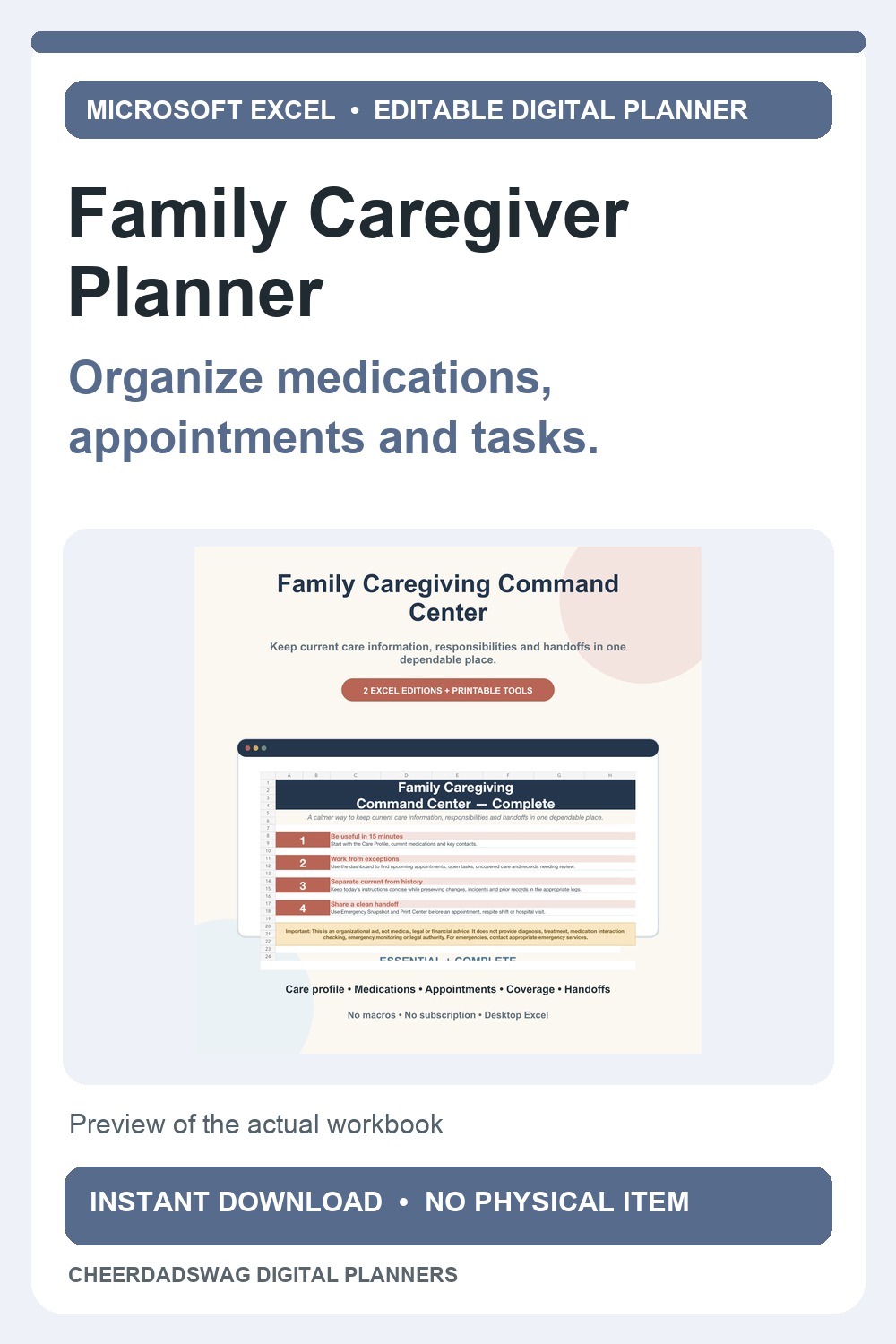 Family caregiving digital planner product preview